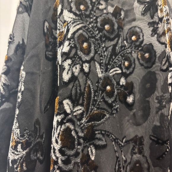 Janice Black Velvet Burnout Floral Pattern on Chiffon Open Kimono Duster - Picture 3 of 7